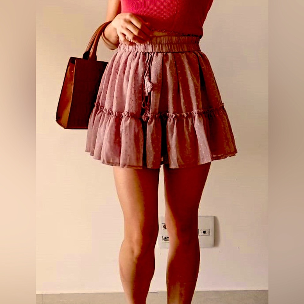 Simplee flutter skirt women’s size medium, pink lined with bow tie (bin G)